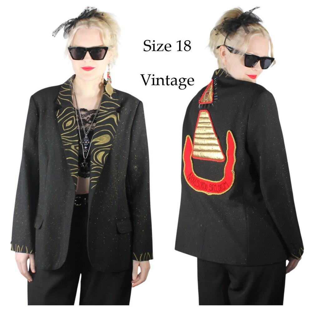 Desperately Seeking 80s Pyramid Style Size 18 Vintage Black Glitter Susan Jacket